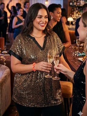 GRACE KARIN Sequined V neck Top size 2XL